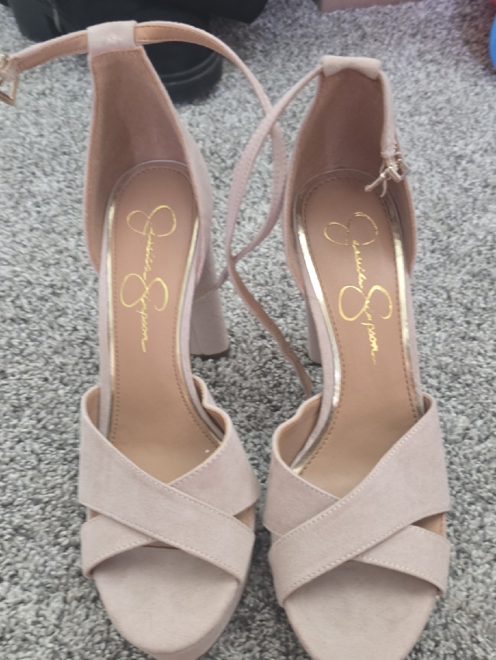 Jessica Simpson Blush Crossband Ankle-Strap Block Heels